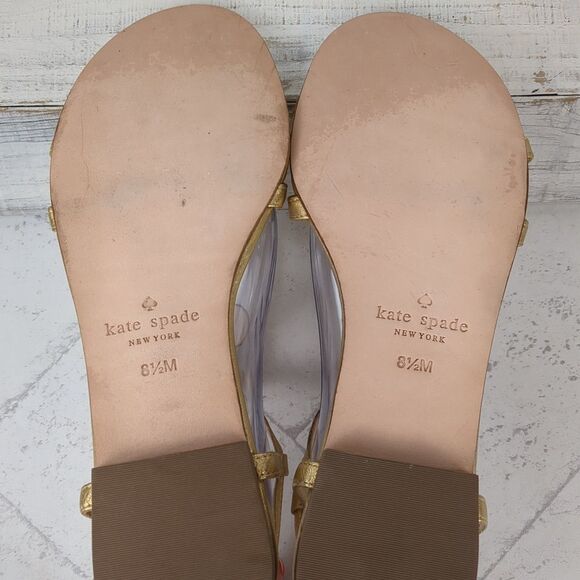KATE SPADE Gold Metallic Stacey Flat Sandals Rhinestone Strappy Size 8.5 M - Picture 8 of 15